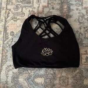 Black Strappy Crop Top with Gold Lotus Design